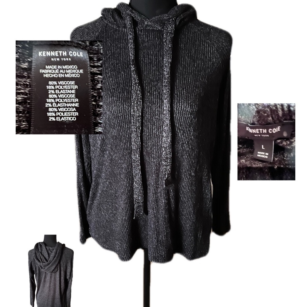 Kenneth Cole Dark Gray Hooded Pullover Tunic Sweater Size L